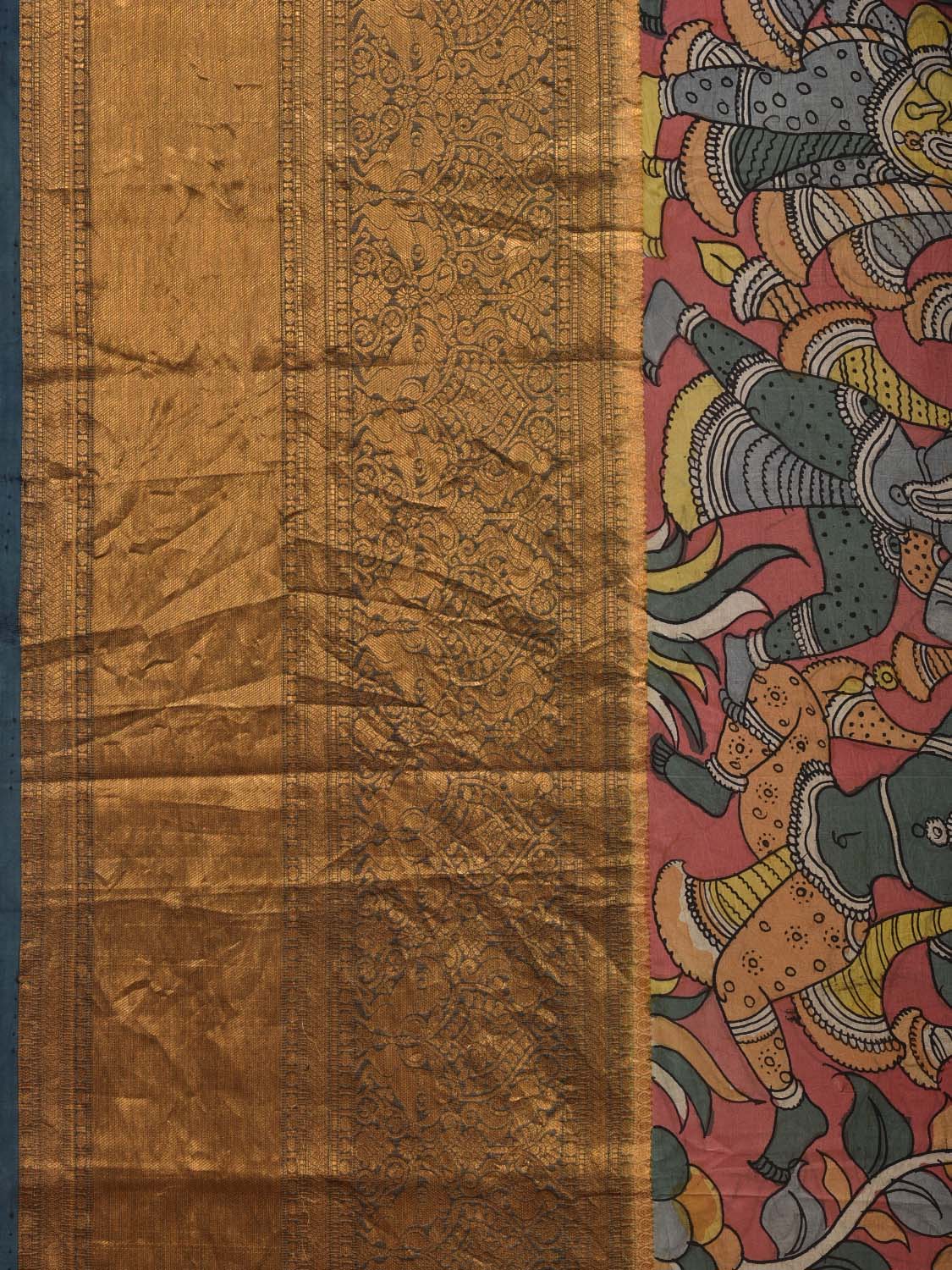 Multicolor Kalamkari Hand Painted Kanchipuram Silk Handloom Saree with Ramayana Design KL0680