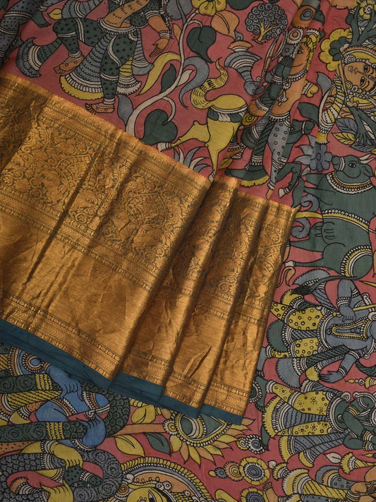 Multicolor Kalamkari Hand Painted Kanchipuram Silk Handloom Saree with Ramayana Design KL0680