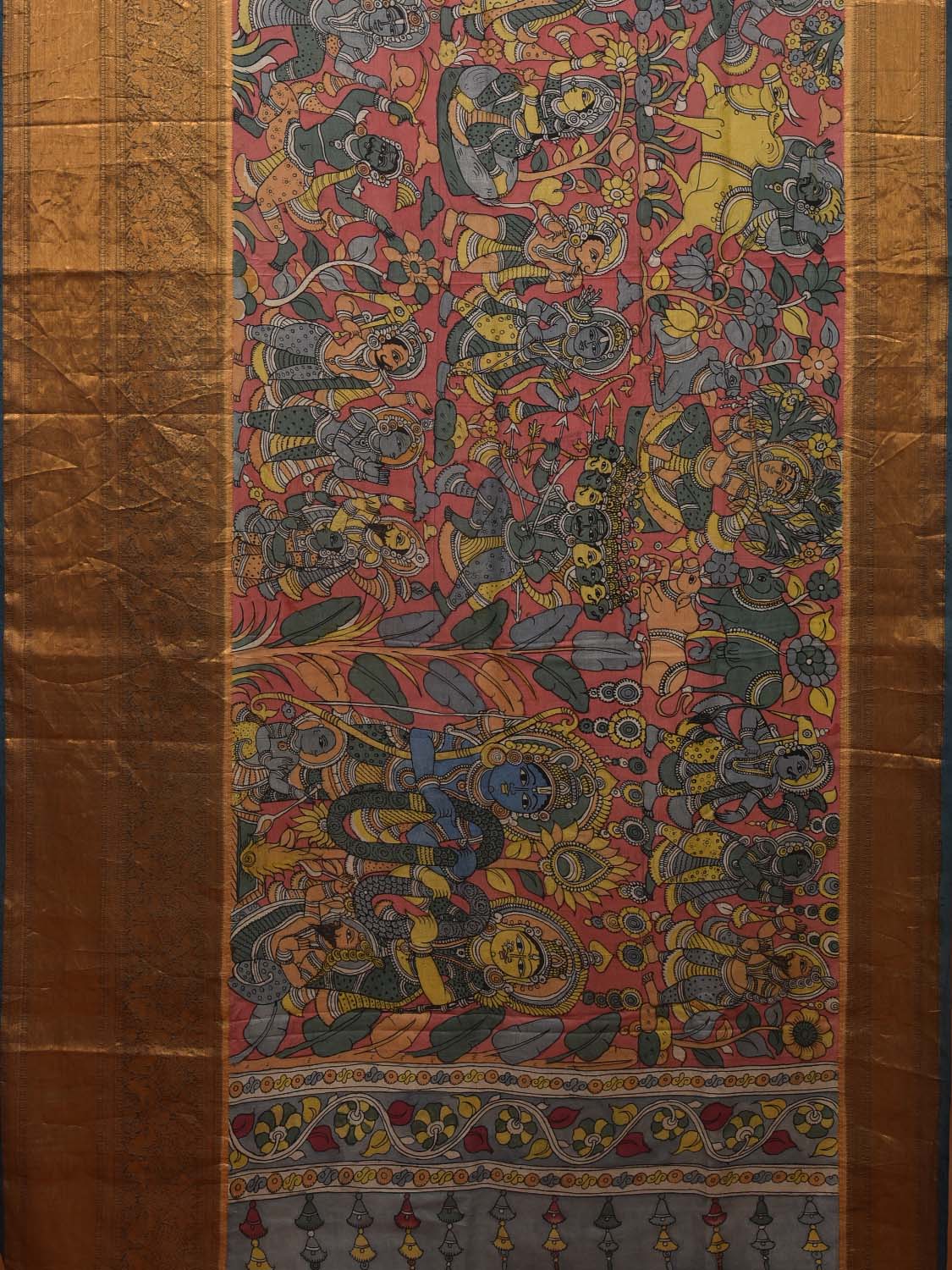 Multicolor Kalamkari Hand Painted Kanchipuram Silk Handloom Saree with Ramayana Design KL0680