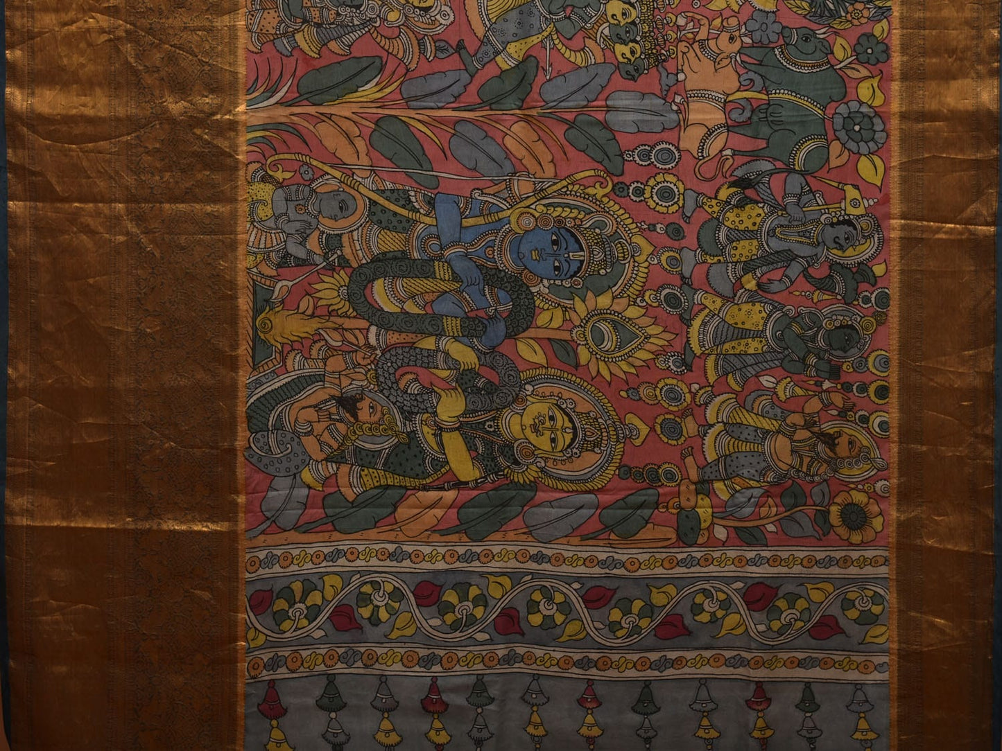 Multicolor Kalamkari Hand Painted Kanchipuram Silk Handloom Saree with Ramayana Design KL0680