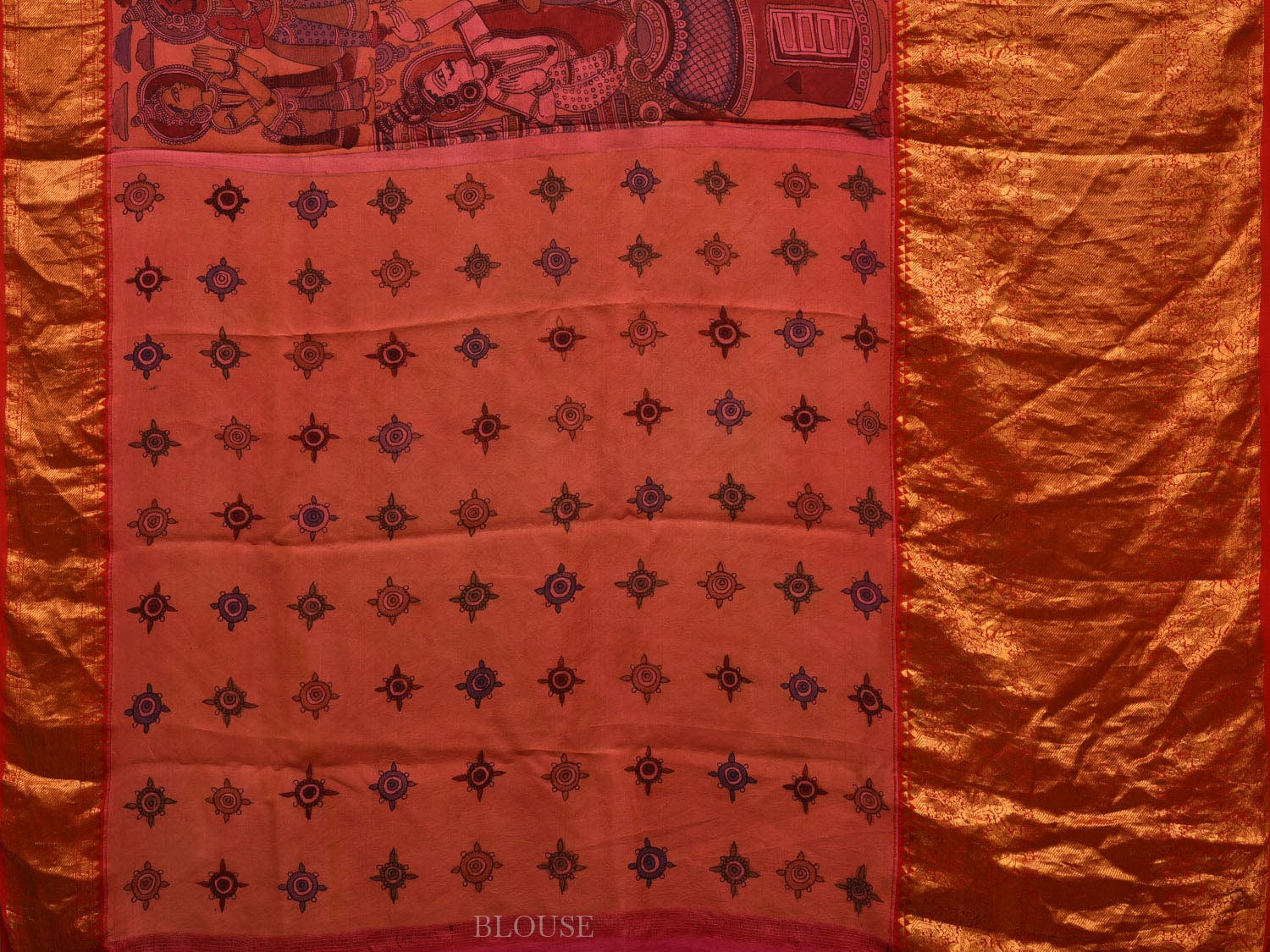 Multicolor Kalamkari Hand Painted Kanchipuram Silk Handloom Saree with Ramayana Design KL0681