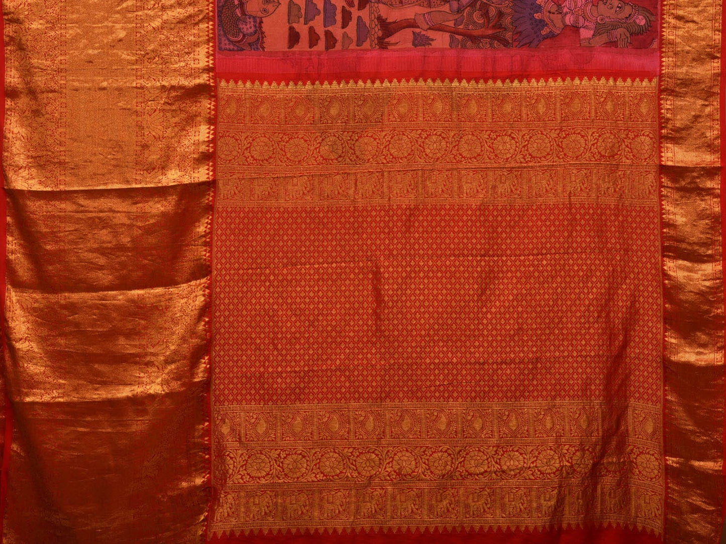 Multicolor Kalamkari Hand Painted Kanchipuram Silk Handloom Saree with Ramayana Design KL0681