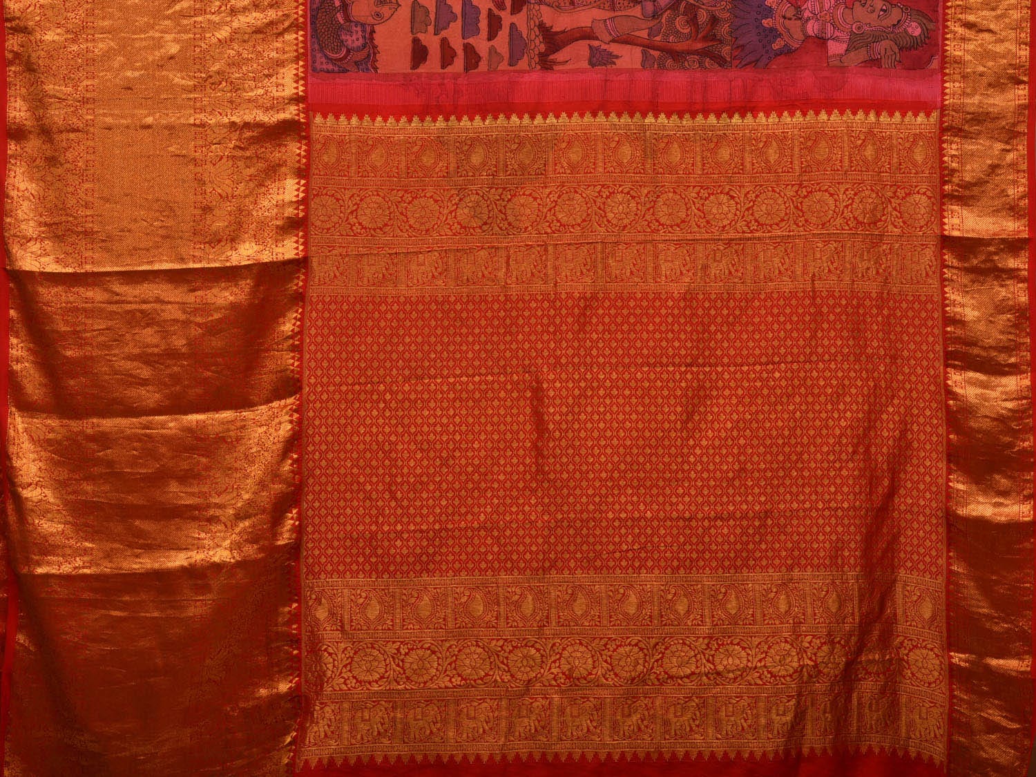 Multicolor Kalamkari Hand Painted Kanchipuram Silk Handloom Saree with Ramayana Design KL0681