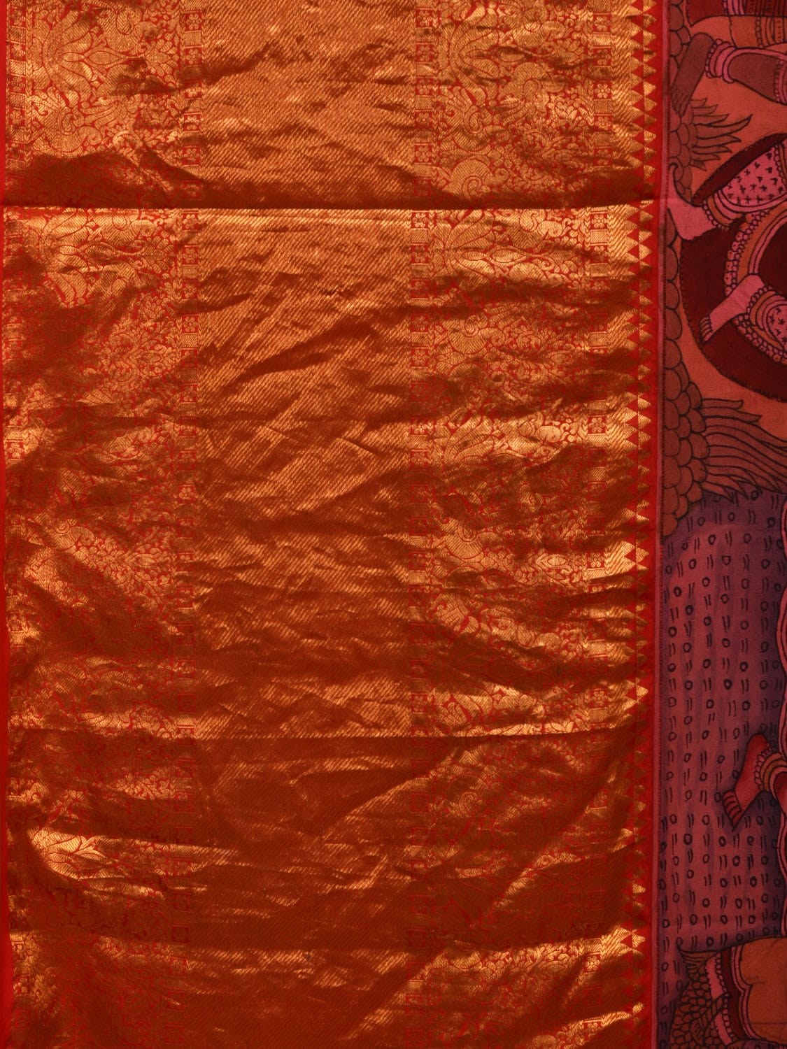 Multicolor Kalamkari Hand Painted Kanchipuram Silk Handloom Saree with Ramayana Design KL0681