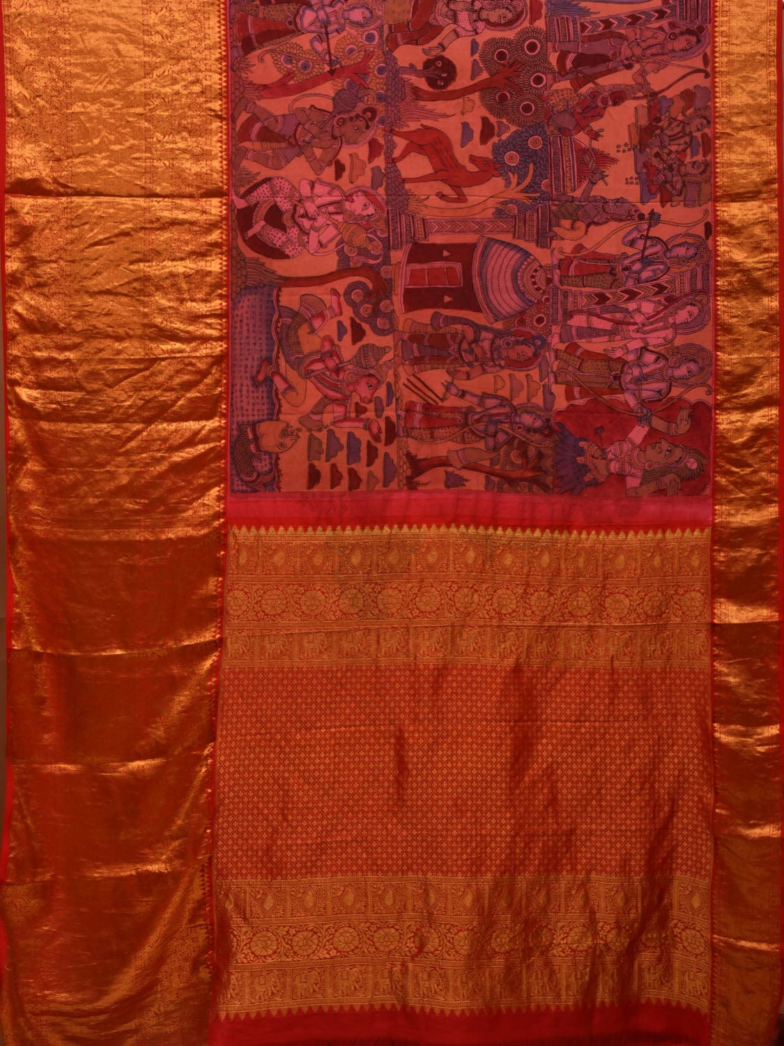 Multicolor Kalamkari Hand Painted Kanchipuram Silk Handloom Saree with Ramayana Design KL0681