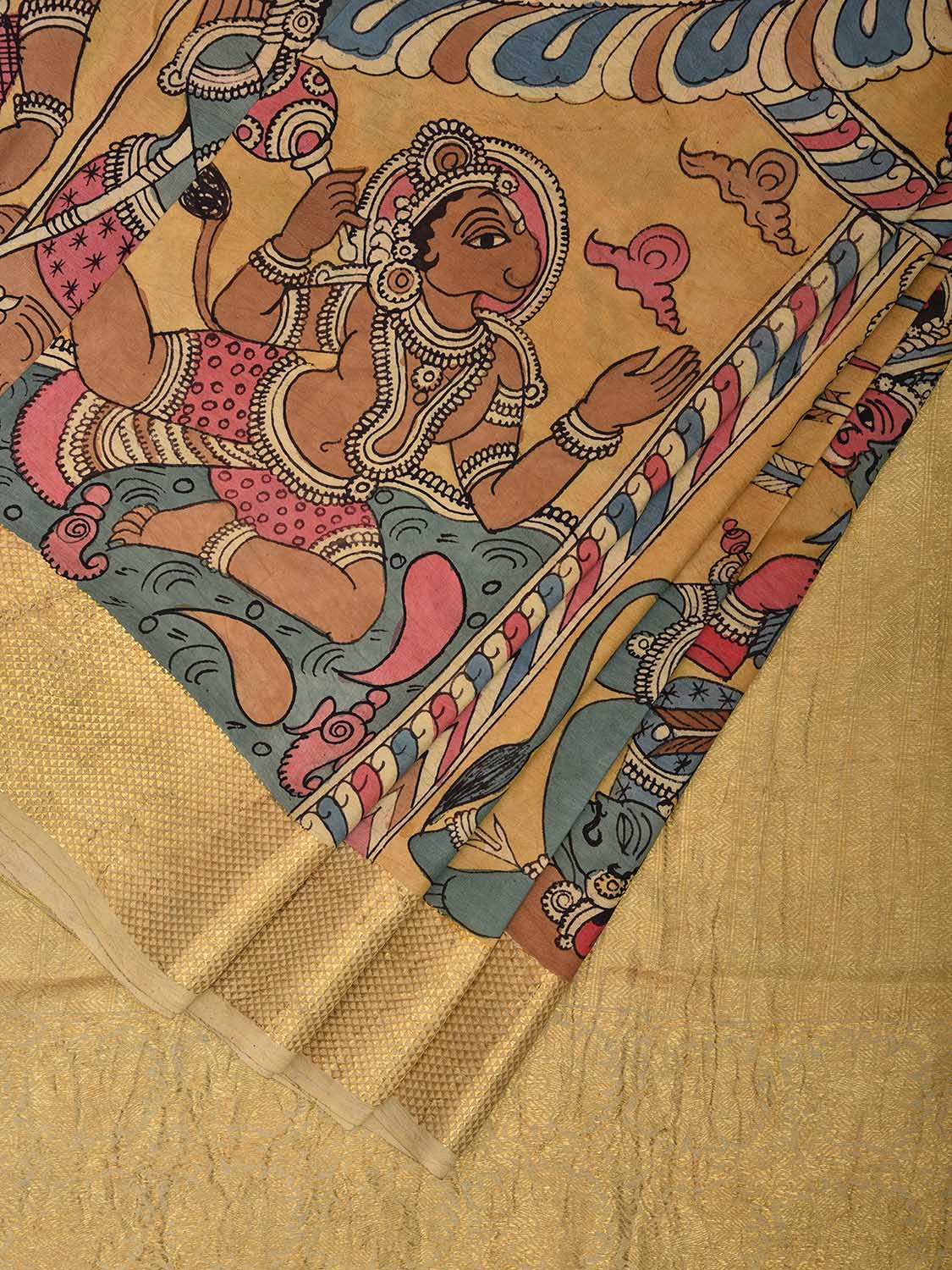 Multicolor Kalamkari Hand Painted Kanchipuram Silk Handloom Saree with Ramayana Design KL0794