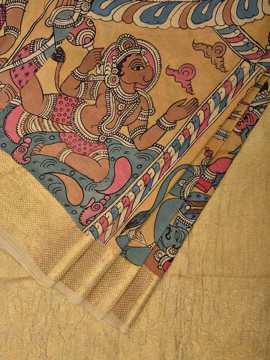 Multicolor Kalamkari Hand Painted Kanchipuram Silk Handloom Saree with Ramayana Design KL0794