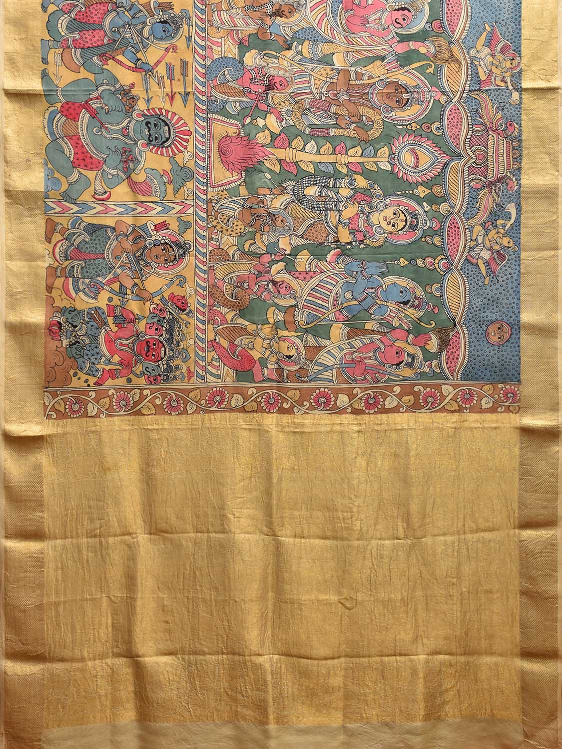 Multicolor Kalamkari Hand Painted Kanchipuram Silk Handloom Saree with Ramayana Design KL0794