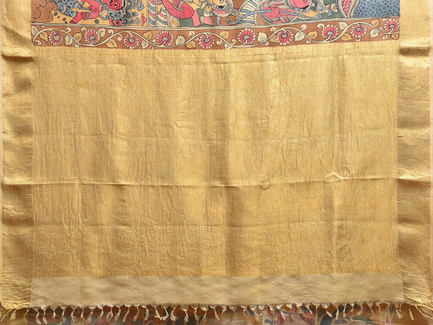 Multicolor Kalamkari Hand Painted Kanchipuram Silk Handloom Saree with Ramayana Design KL0794