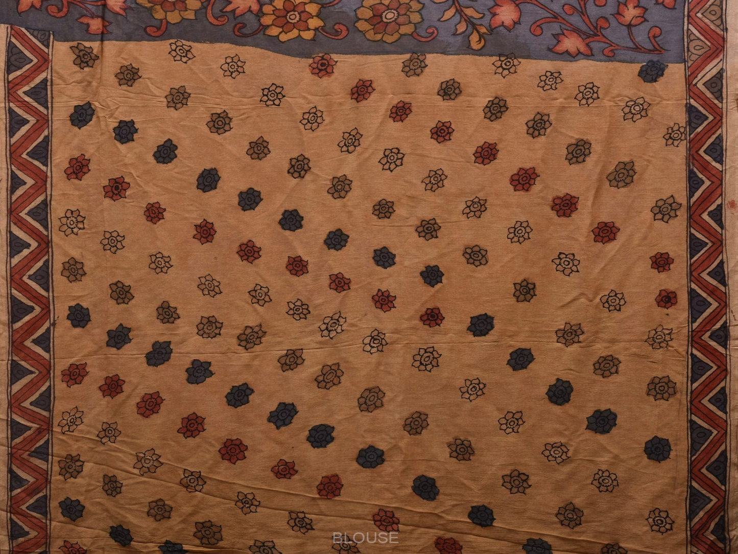 Multicolor Kalamkari Hand Painted Muga Silk Handloom Saree with Floral and Peacocks Pallu Design KL0593