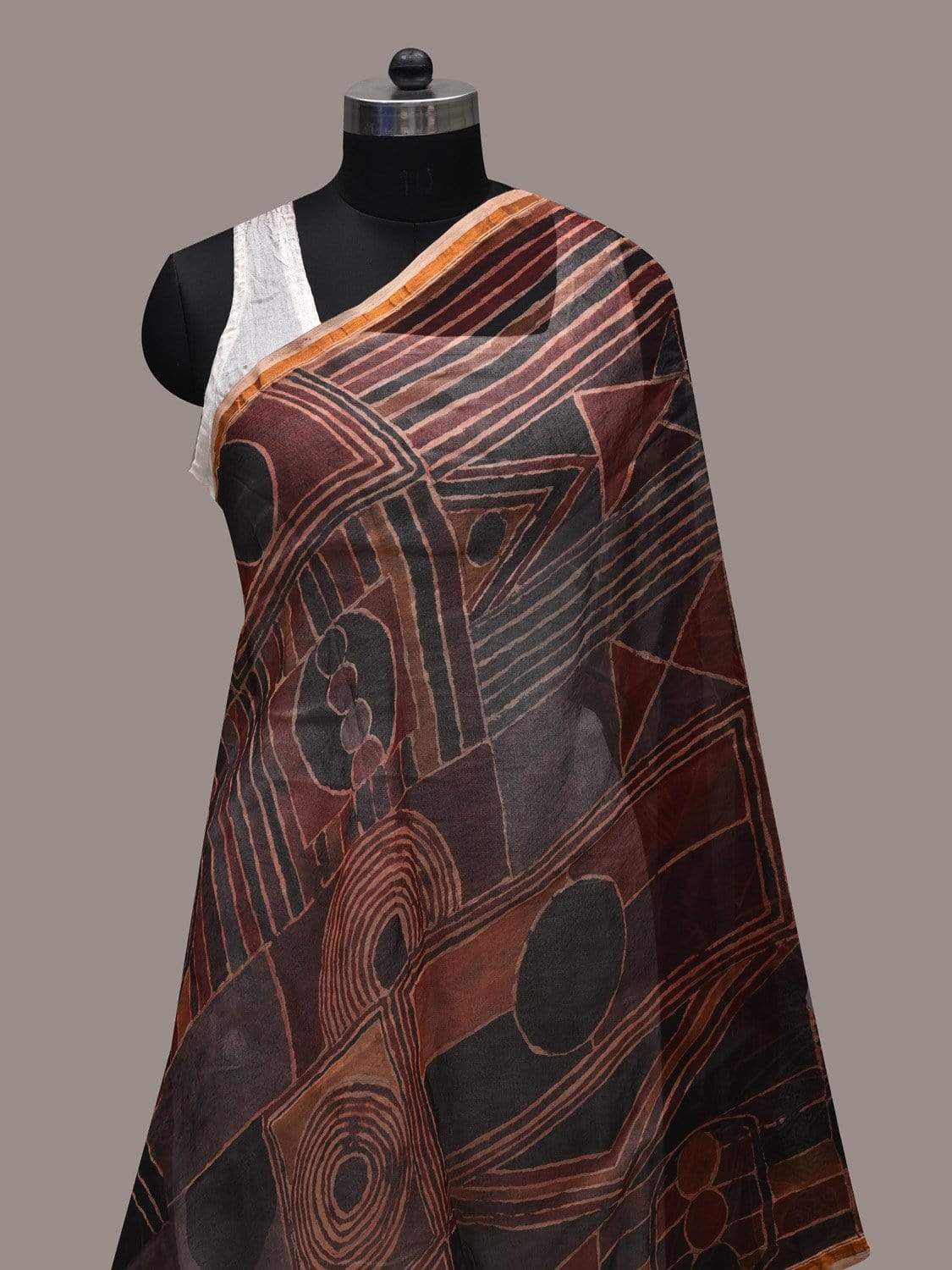 Multicolor Kalamkari Hand Painted Organza Silk Handloom Dupatta with Geometric Design ds2529
