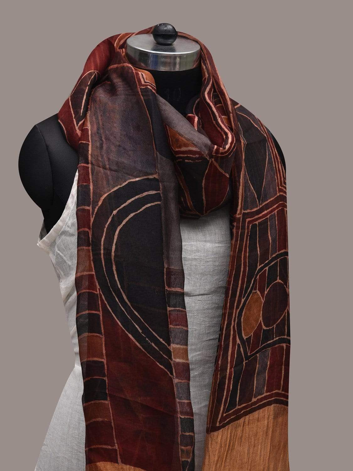 Multicolor Kalamkari Hand Painted Organza Silk Handloom Dupatta with Geometric Design ds2529