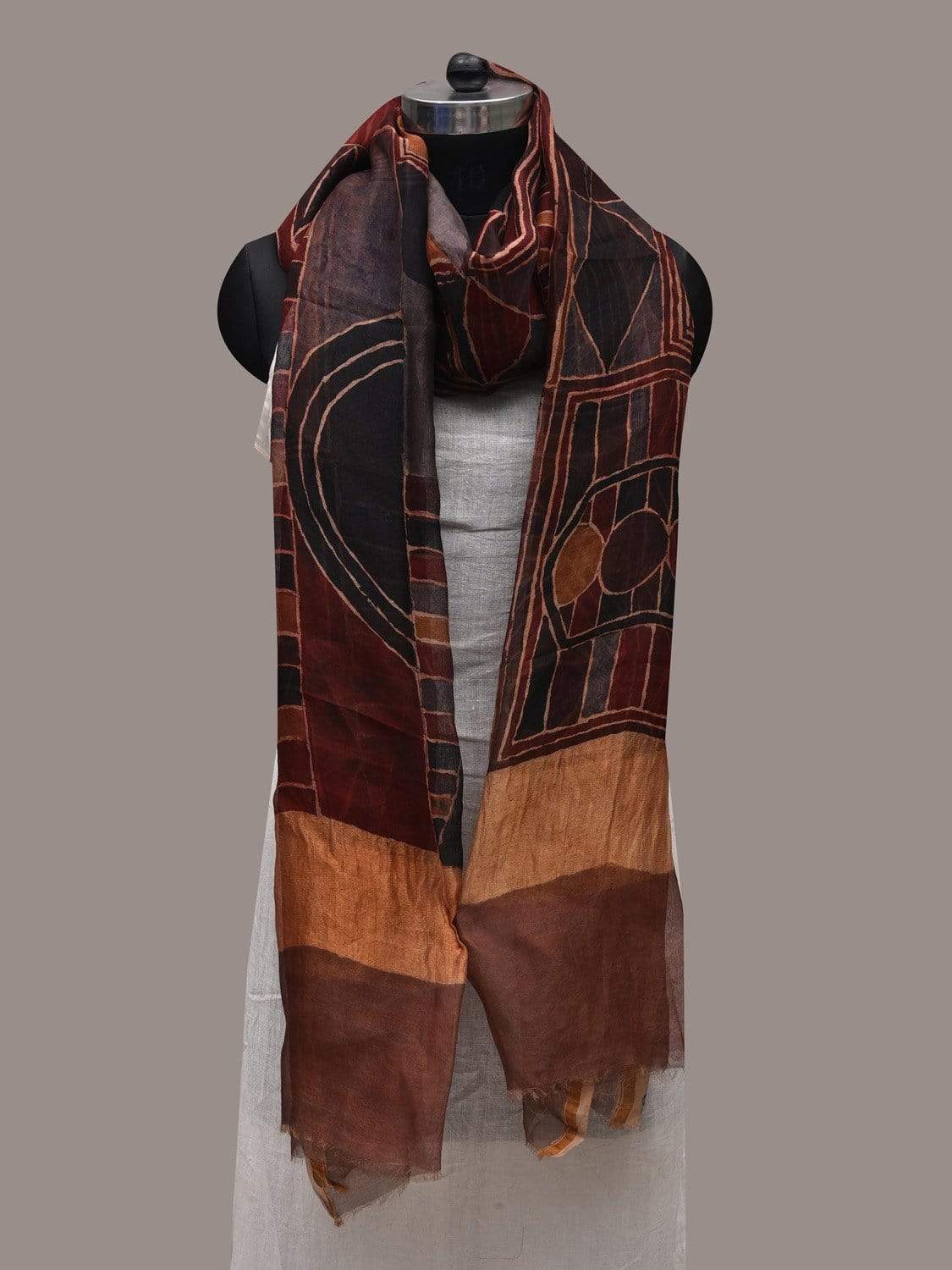 Multicolor Kalamkari Hand Painted Organza Silk Handloom Dupatta with Geometric Design ds2529