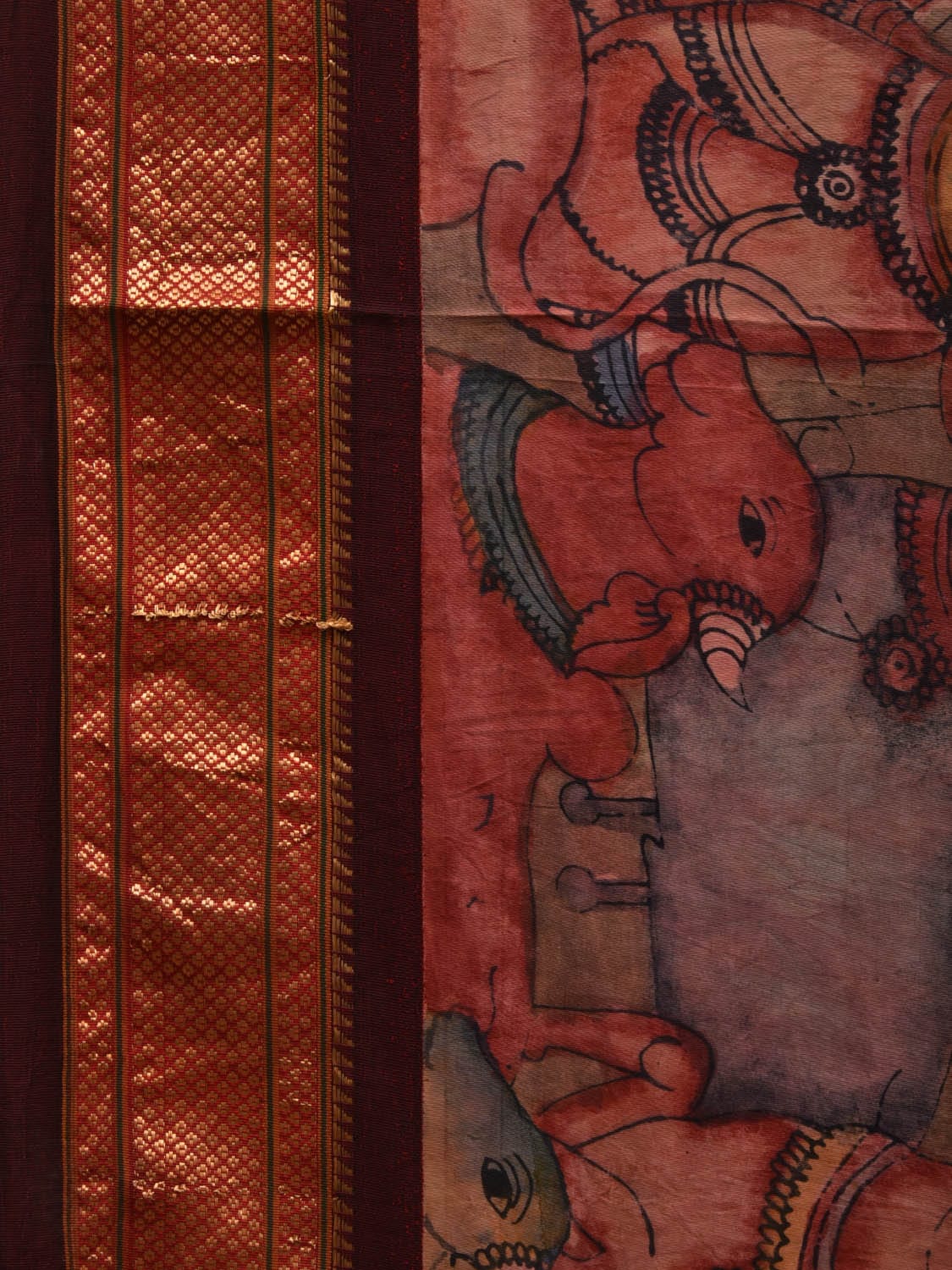 Multicolor Kalamkari Hand Painted Paithani Silk Handloom Saree with Krishna and Cows Design KL0614