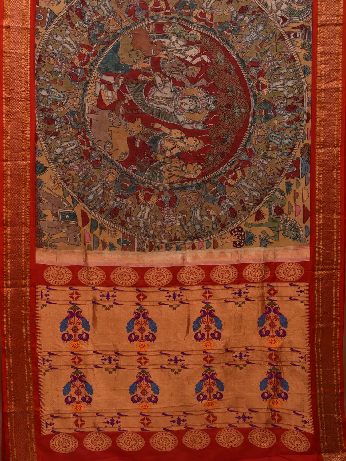 Multicolor Kalamkari Hand Painted Paithani Silk Handloom Saree with Krishna Story Design KL0691