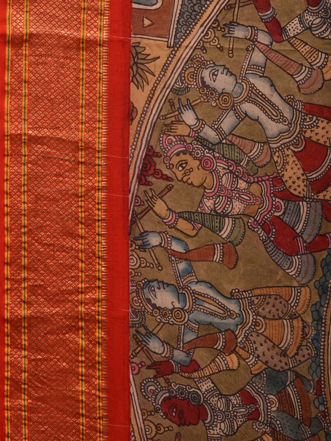 Multicolor Kalamkari Hand Painted Paithani Silk Handloom Saree with Krishna Story Design KL0691