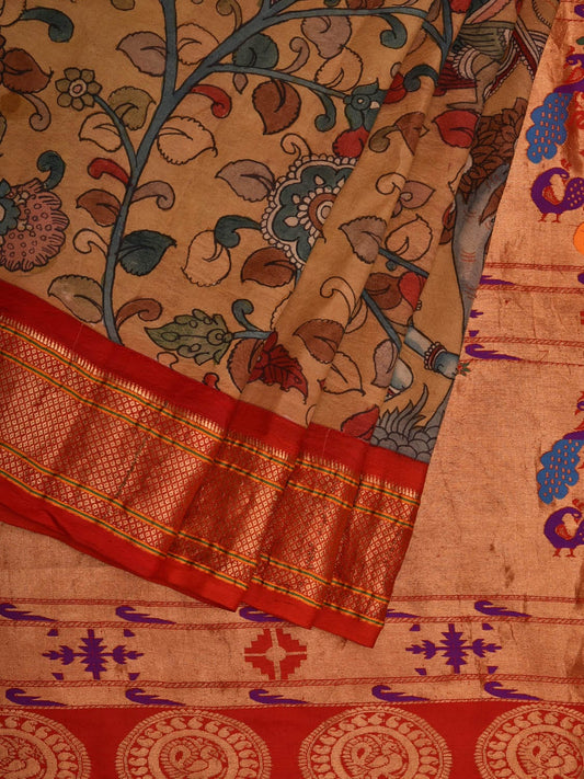 Multicolor Kalamkari Hand Painted Paithani Silk Handloom Saree with Krishna Story Design KL0691