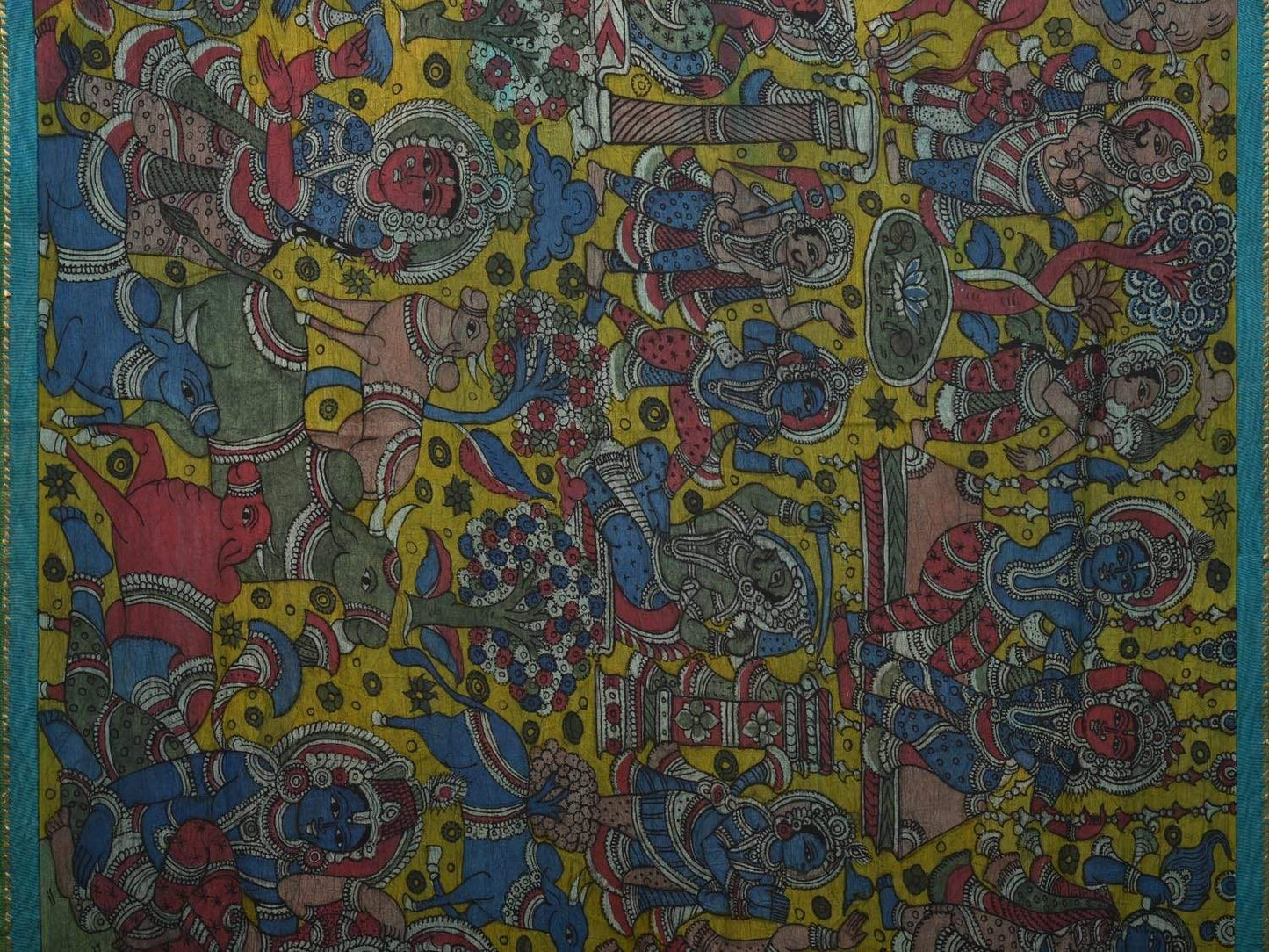 Multicolor Kalamkari Hand Painted Paithani Silk Handloom Saree with Mythological Design KL0491