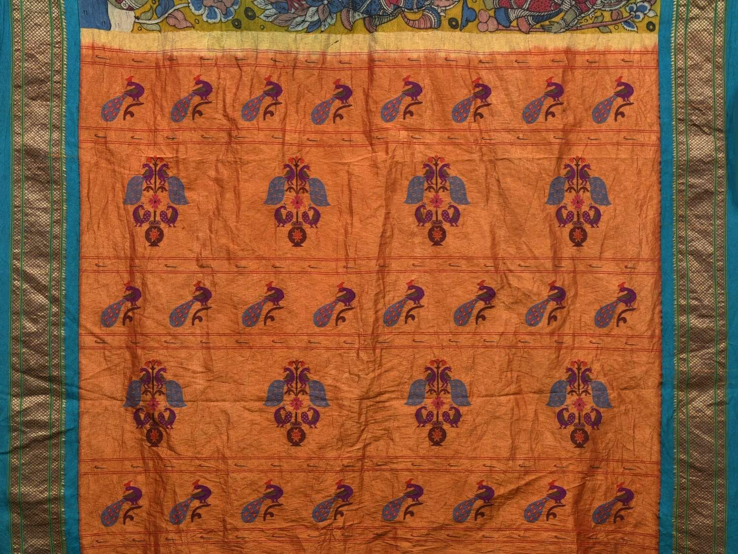 Multicolor Kalamkari Hand Painted Paithani Silk Handloom Saree with Mythological Design KL0491