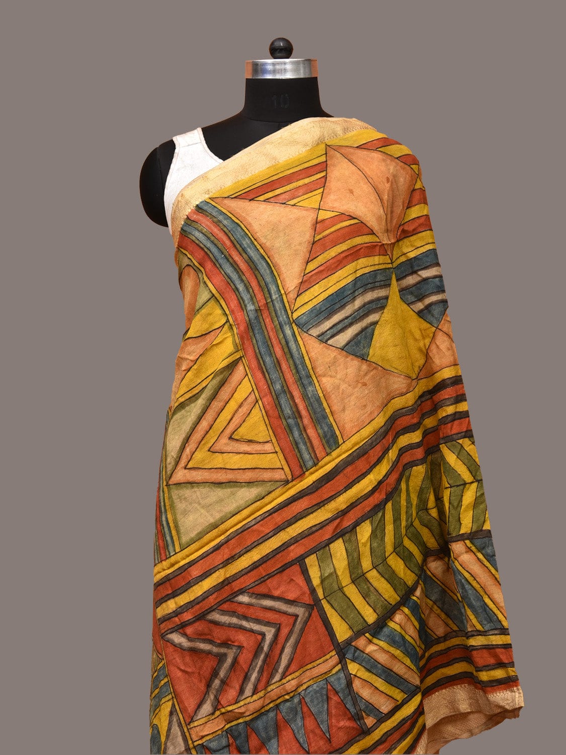 Multicolor Kalamkari Hand Painted Sico Dupatta with Geometrical Design ds3251