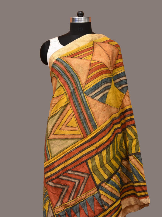 Multicolor Kalamkari Hand Painted Sico Dupatta with Geometrical Design ds3251