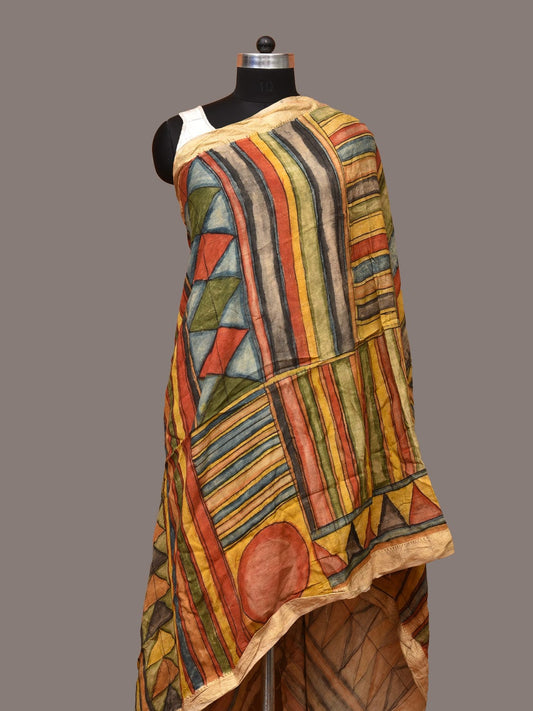 Multicolor Kalamkari Hand Painted Sico Dupatta with Geometrical Design ds3253