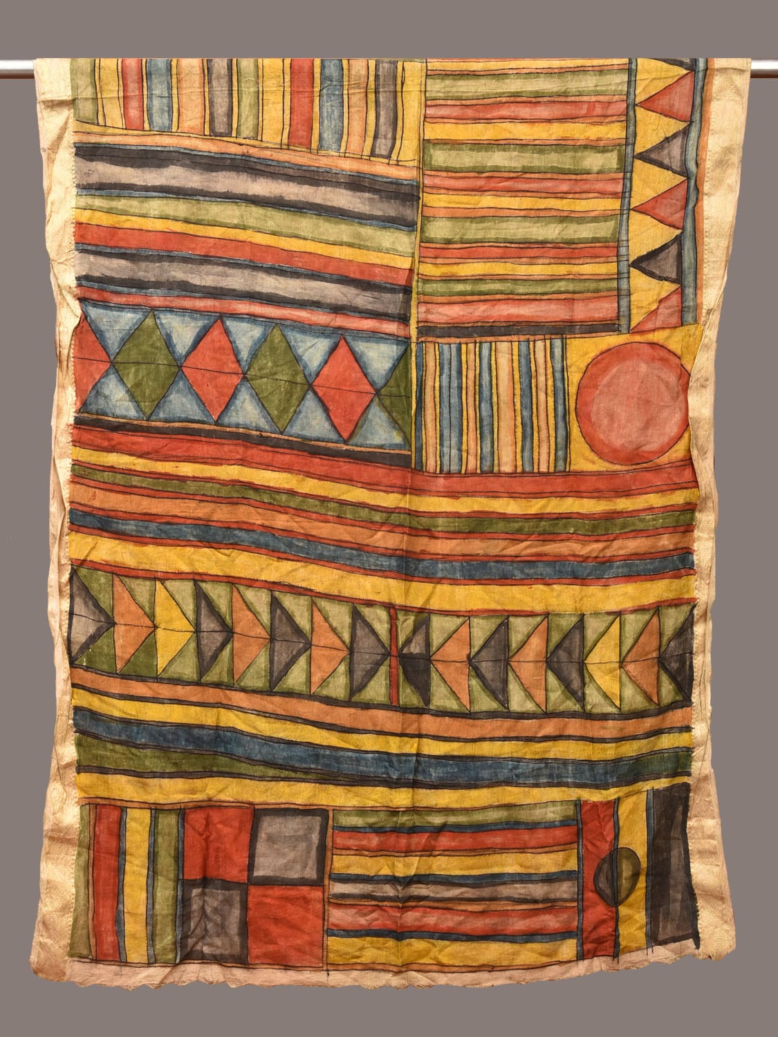 Multicolor Kalamkari Hand Painted Sico Dupatta with Geometrical Design ds3253