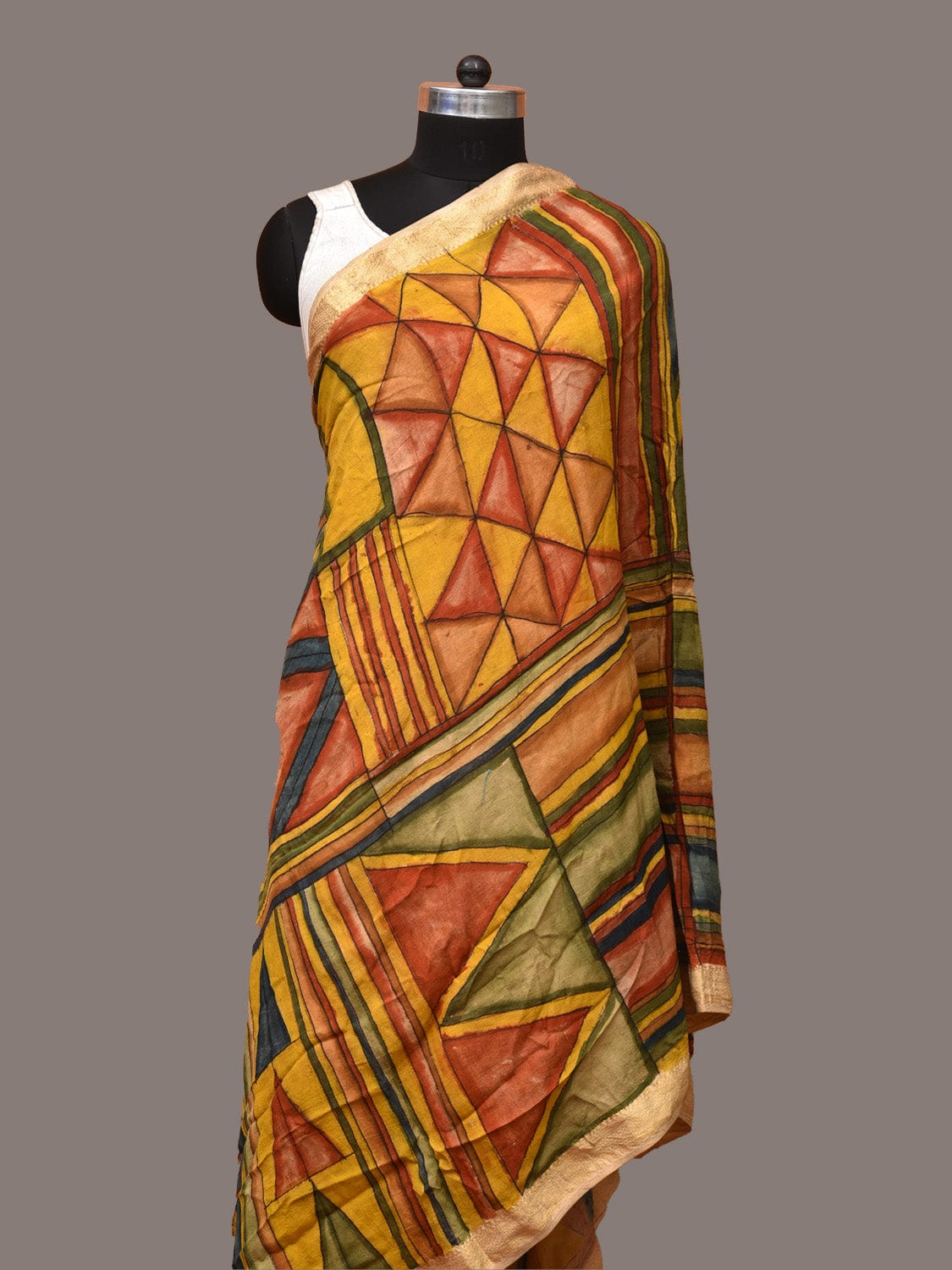 Multicolor Kalamkari Hand Painted Sico Dupatta with Geometrical Design ds3254