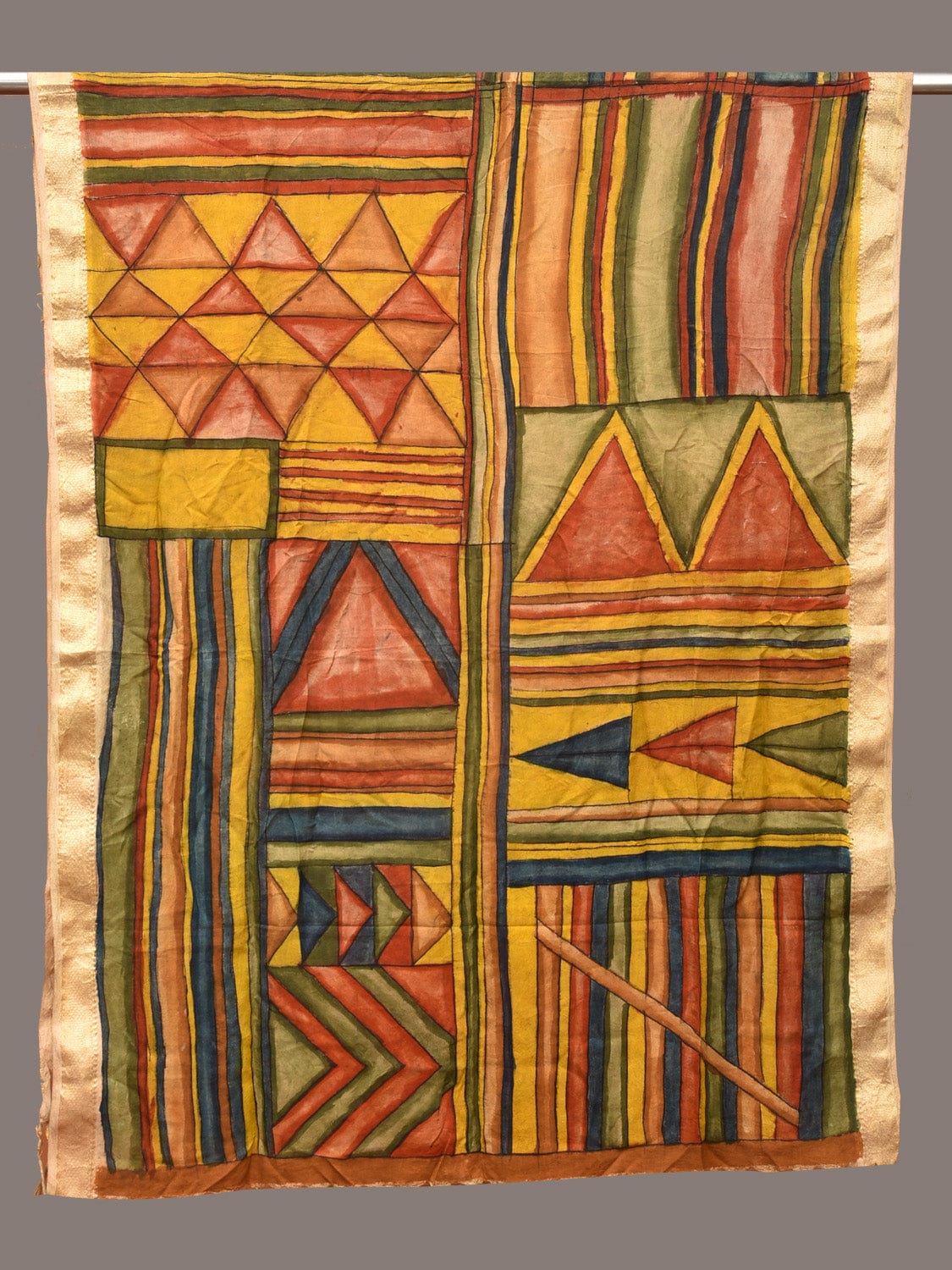 Multicolor Kalamkari Hand Painted Sico Dupatta with Geometrical Design ds3254