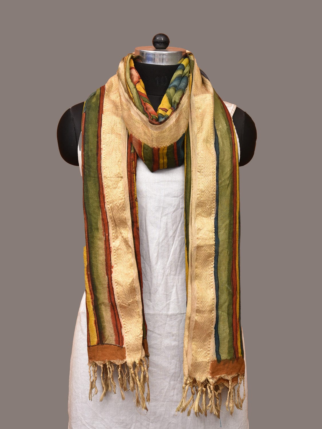 Multicolor Kalamkari Hand Painted Sico Dupatta with Geometrical Design ds3254