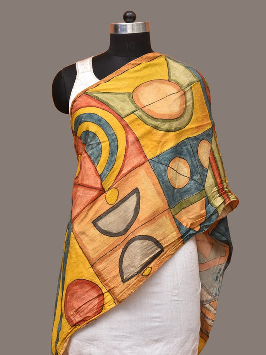 Multicolor Kalamkari Hand Painted Sico Stole with Geometric Design ds3303
