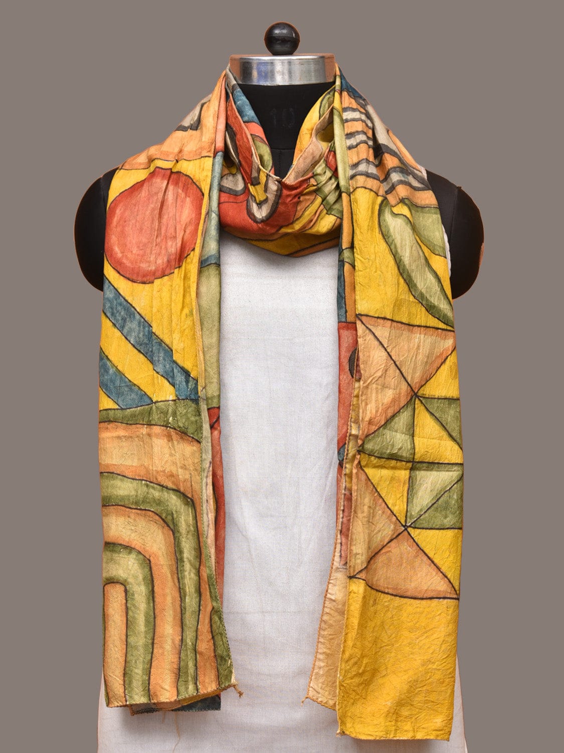 Multicolor Kalamkari Hand Painted Sico Stole with Geometric Design ds3303