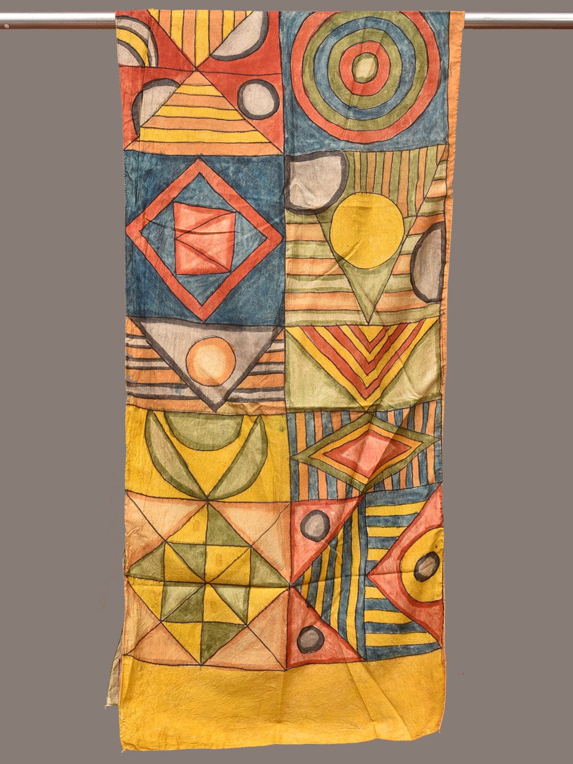 Multicolor Kalamkari Hand Painted Sico Stole with Geometric Design ds3303