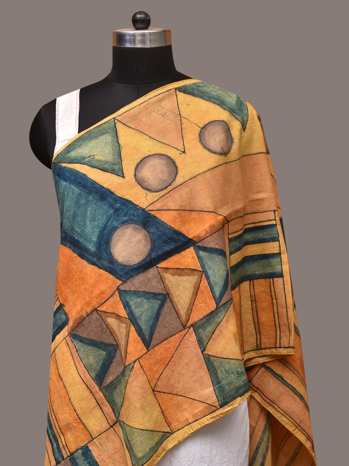 Multicolor Kalamkari Hand Painted Sico Stole with Geometric Design ds3410