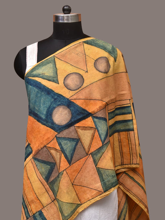 Multicolor Kalamkari Hand Painted Sico Stole with Geometric Design ds3410