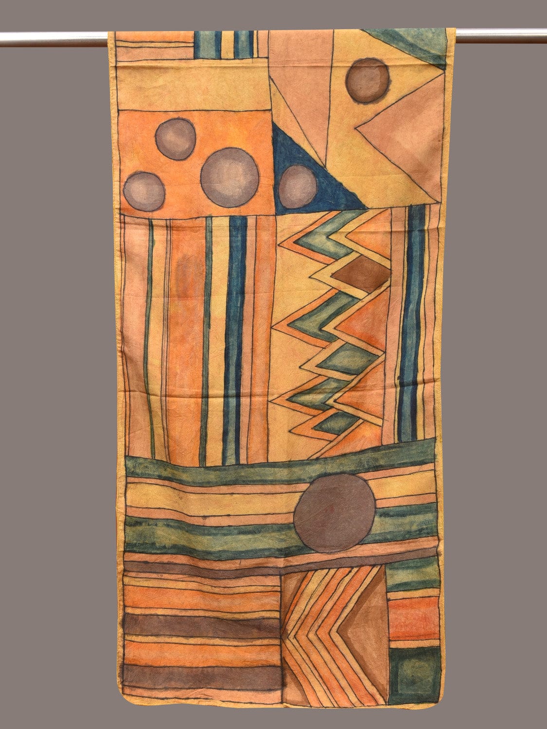 Multicolor Kalamkari Hand Painted Sico Stole with Geometric Design ds3410