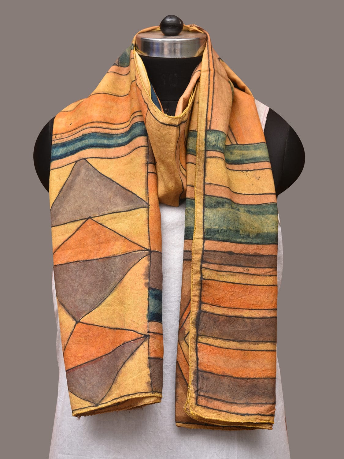 Multicolor Kalamkari Hand Painted Sico Stole with Geometric Design ds3410
