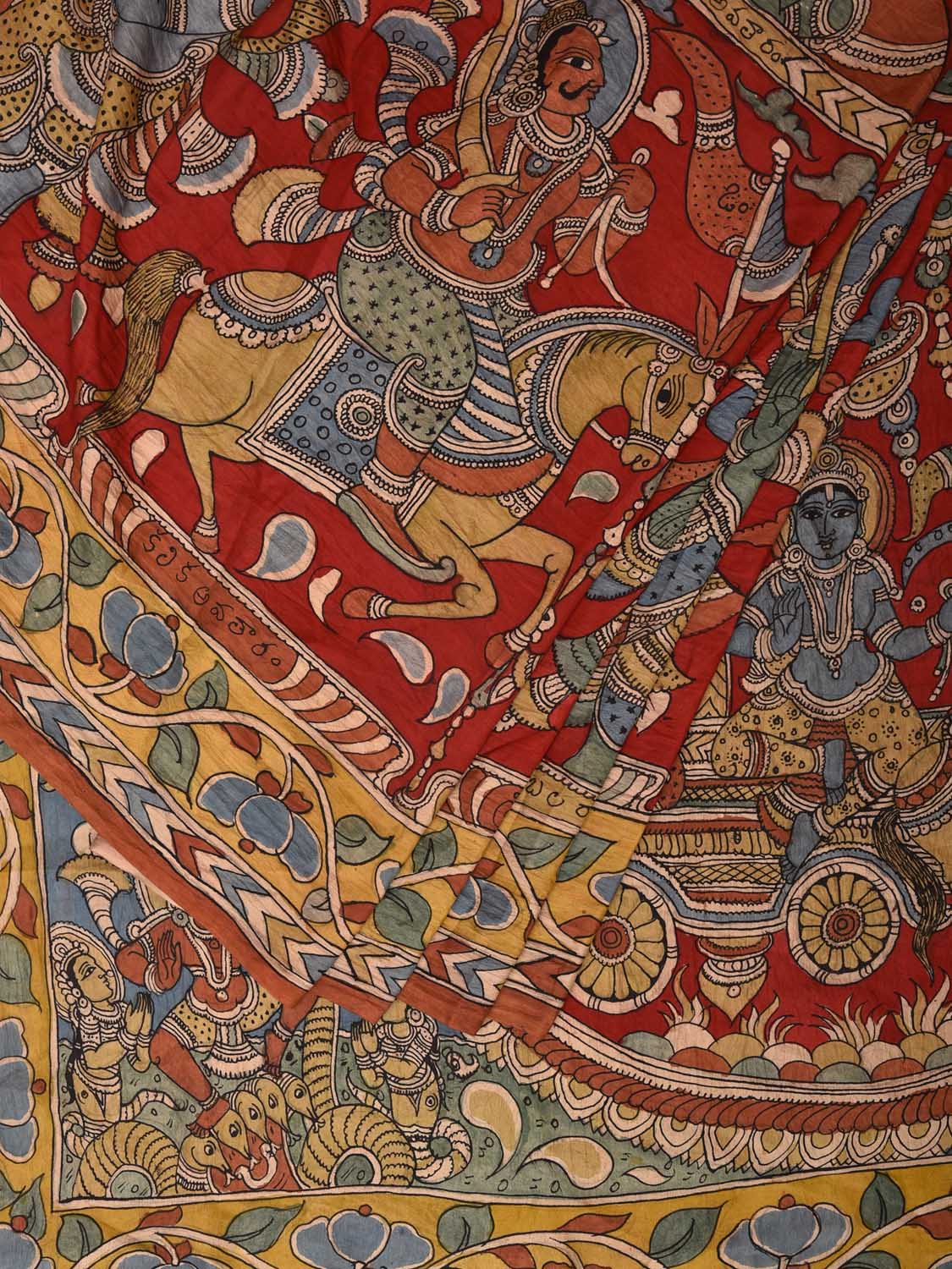 Multicolor Kalamkari Hand Painted Silk Handloom Saree with Dashavatar Design KL0725