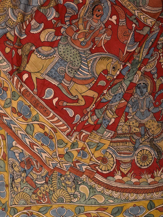 Multicolor Kalamkari Hand Painted Silk Handloom Saree with Dashavatar Design KL0725