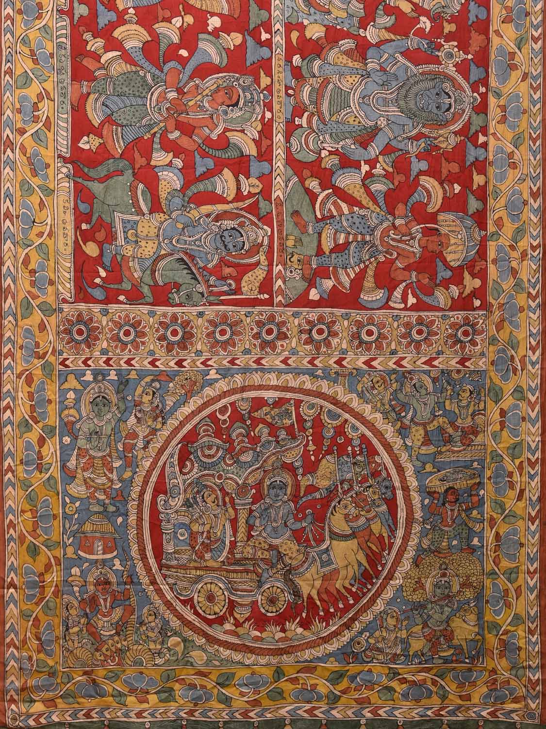 Multicolor Kalamkari Hand Painted Silk Handloom Saree with Dashavatar Design KL0725