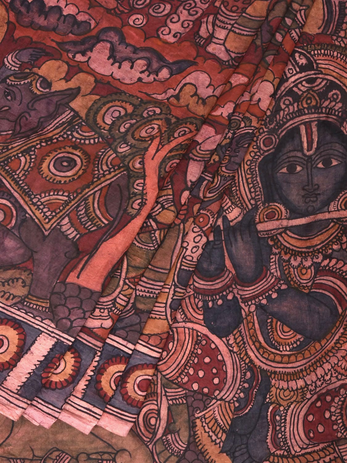 Multicolor Kalamkari Hand Painted Silk Handloom Saree with Krishna Design KL0777