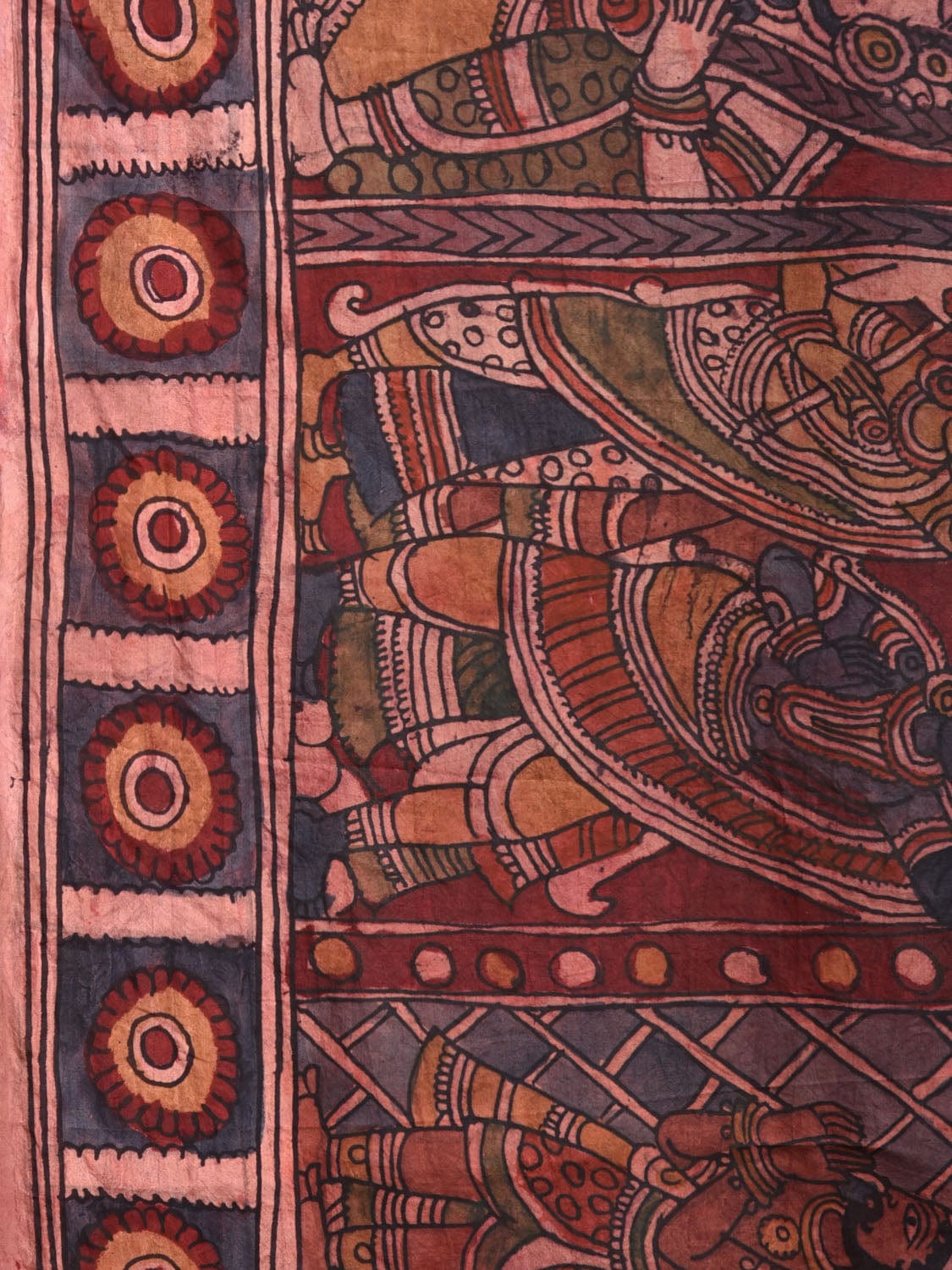 Multicolor Kalamkari Hand Painted Silk Handloom Saree with Krishna Design KL0777