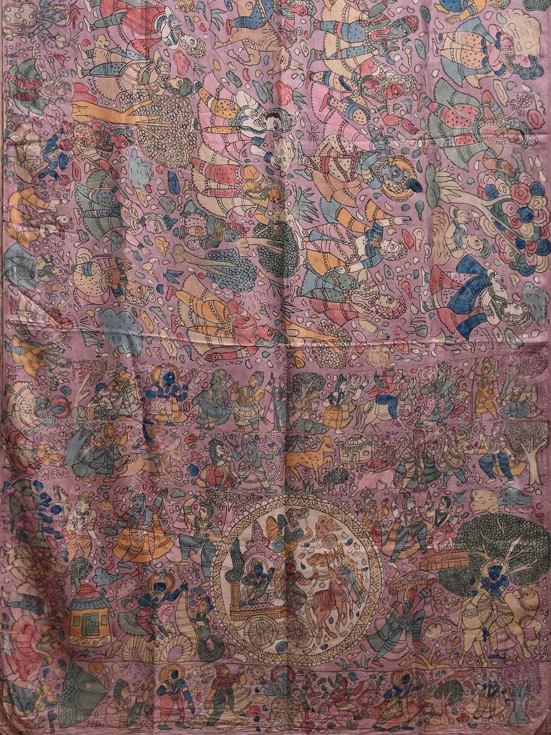 Multicolor Kalamkari Hand Painted Silk Handloom Saree with Krishna Leela Design KL0803