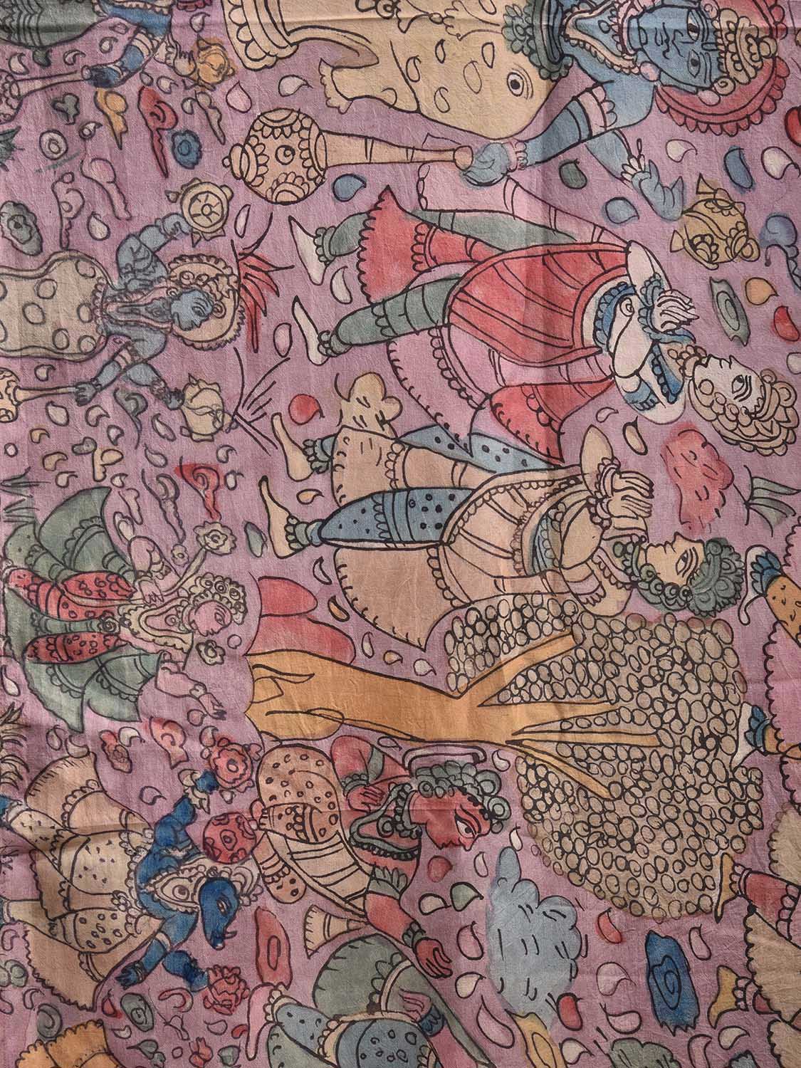 Multicolor Kalamkari Hand Painted Silk Handloom Saree with Krishna Leela Design KL0803