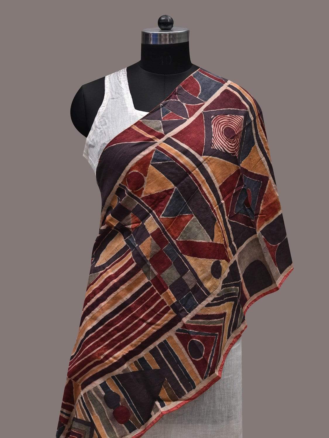 Multicolor Kalamkari Hand Painted Silk Handloom Stole with Geometric Design ds2477