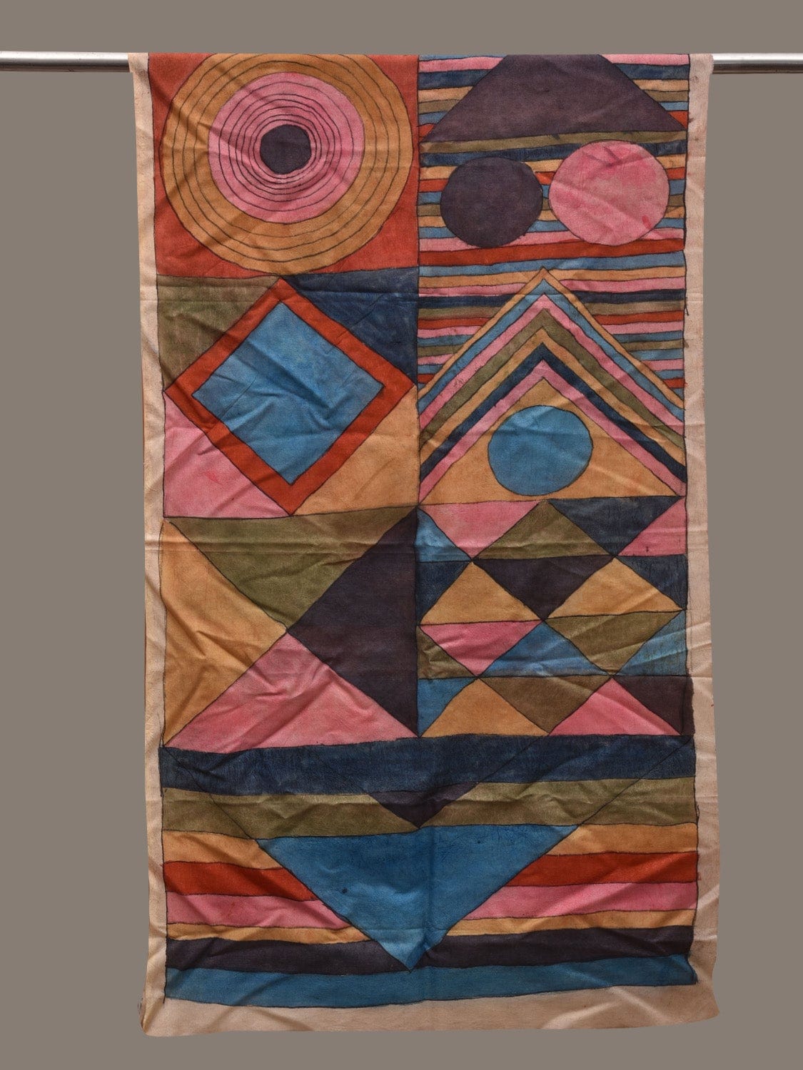 Multicolor Kalamkari Hand Painted Silk Handloom Stole with Geometric Design ds2642