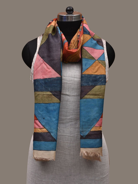 Multicolor Kalamkari Hand Painted Silk Handloom Stole with Geometric Design ds2642