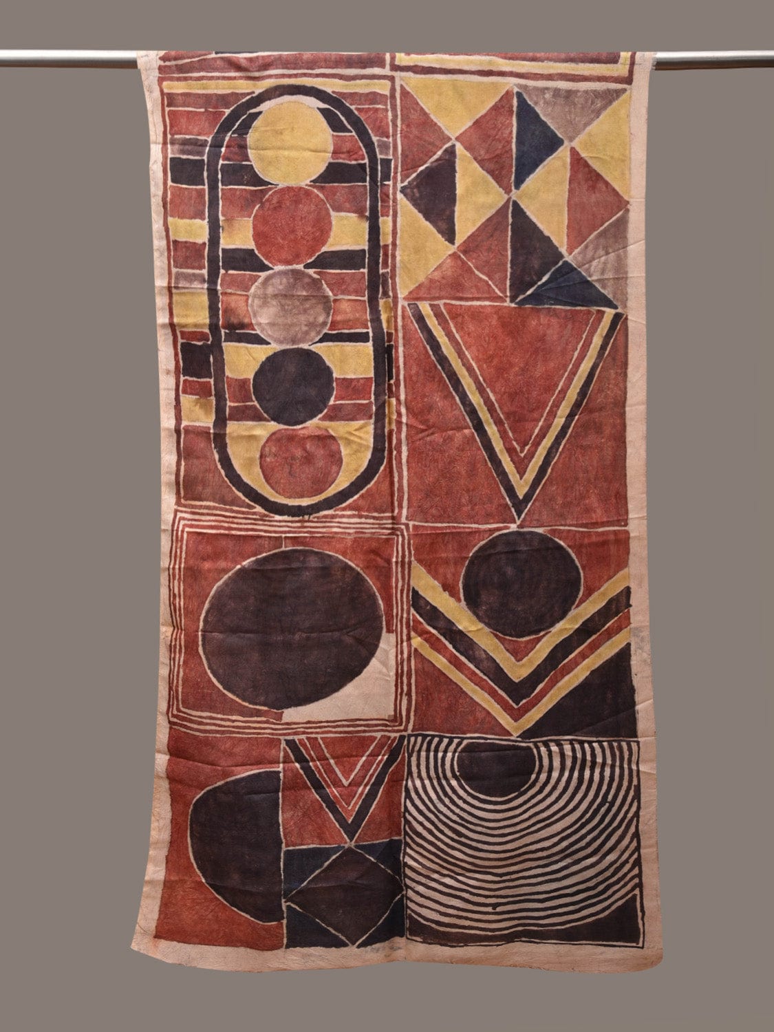 Multicolor Kalamkari Hand Painted Silk Handloom Stole with Geometric Design ds2707