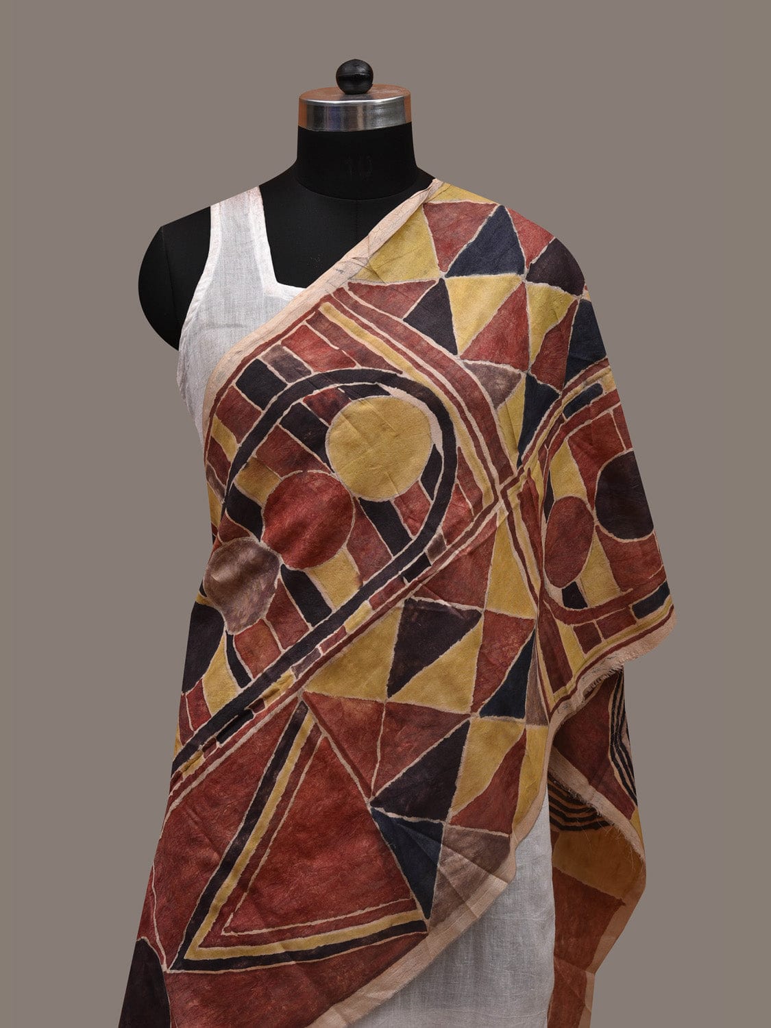 Multicolor Kalamkari Hand Painted Silk Handloom Stole with Geometric Design ds2707