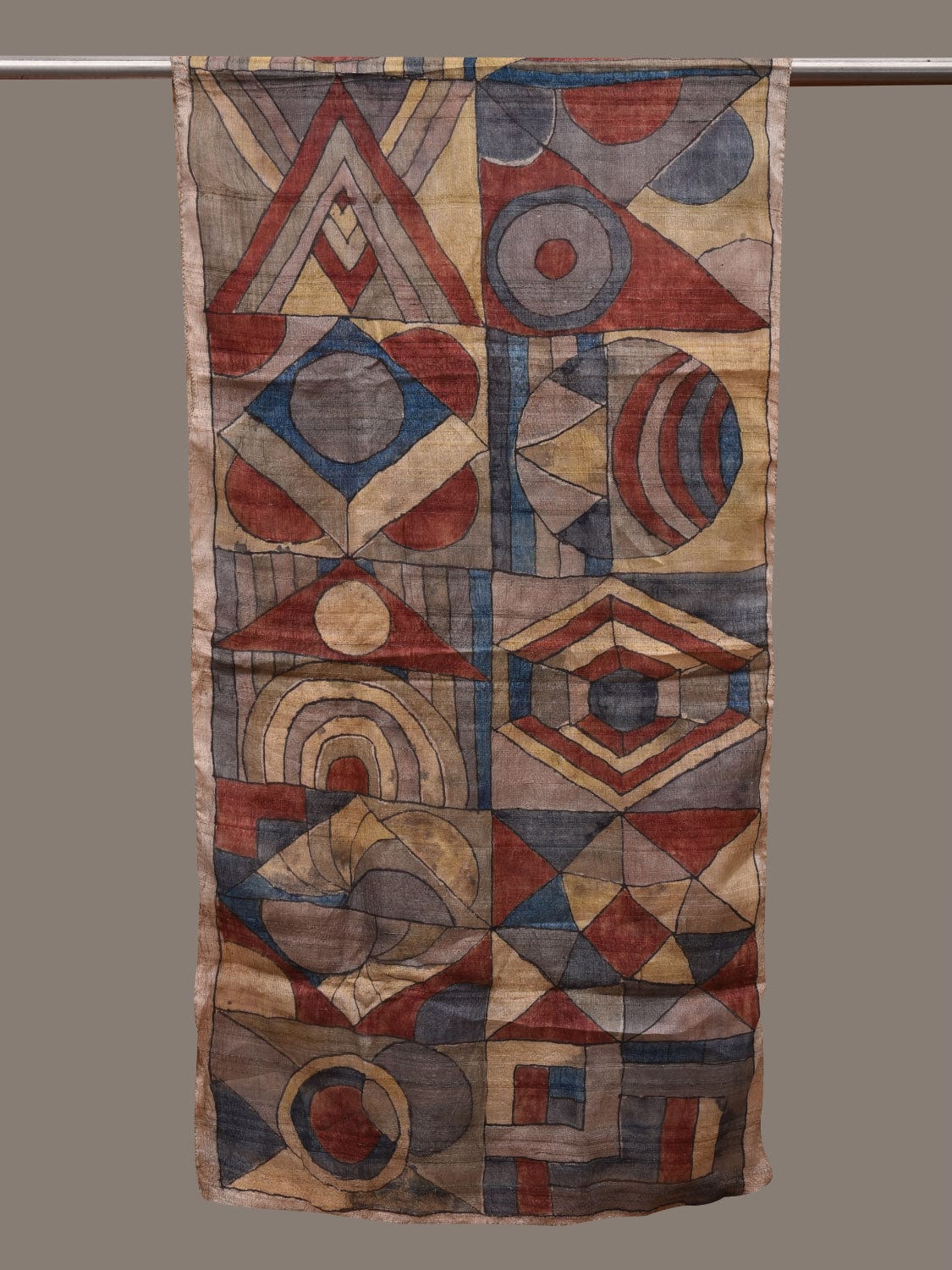 Multicolor Kalamkari Hand Painted Silk Handloom Stole with Geometric Design ds2825